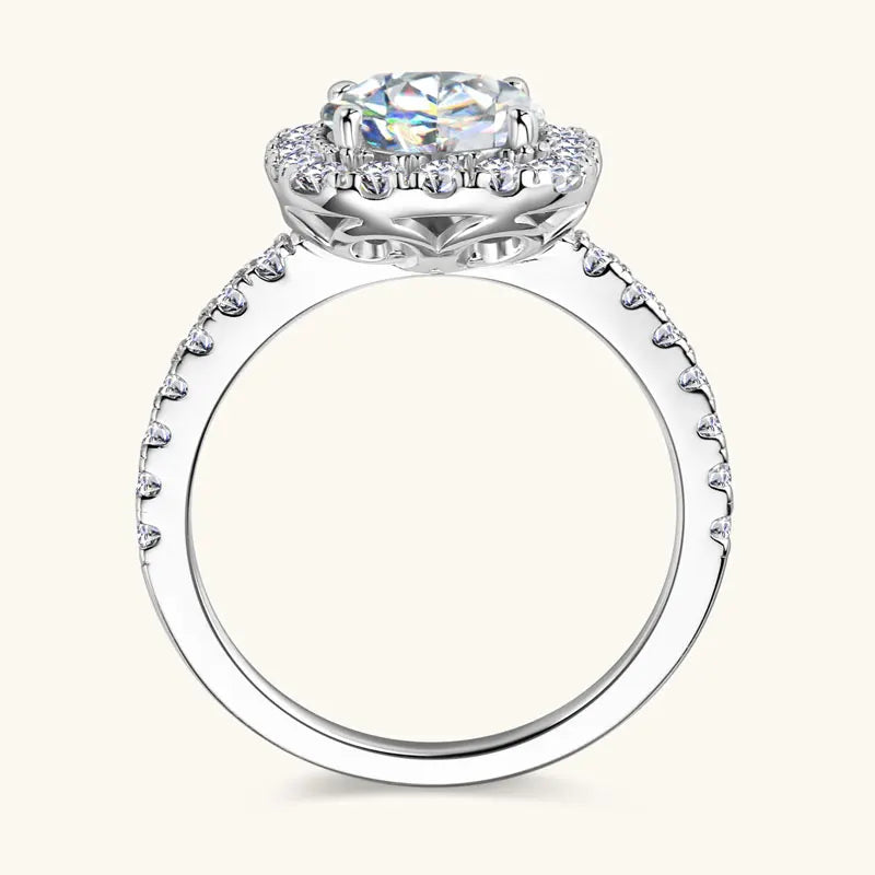 2ct Moissanite Engagement Ring | 8mm Square Halo 925 Sterling Silver | Diamonds Grace