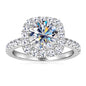 2ct Moissanite Engagement Ring | 8mm Square Halo 925 Sterling Silver | Diamonds Grace