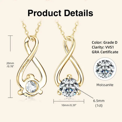 925 Sterling Silver Moissanite Infinity Pendant Necklace | 1ct Round Brilliant Cut | Diamonds Grace