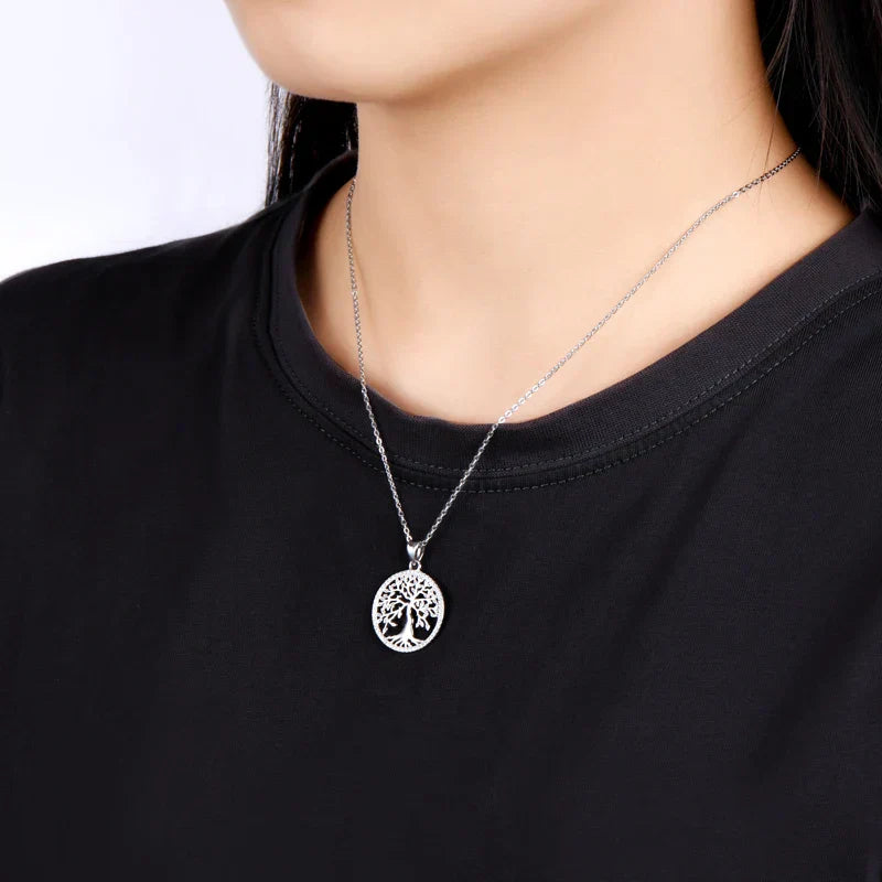 Tree of Life pendant necklace in 925 sterling silver with 54 micro-set D-color moissanite stones