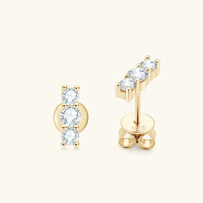 925 Sterling Silver Moissanite Stud Earrings | VVS 3-Stone Round Cut | Diamonds Grace