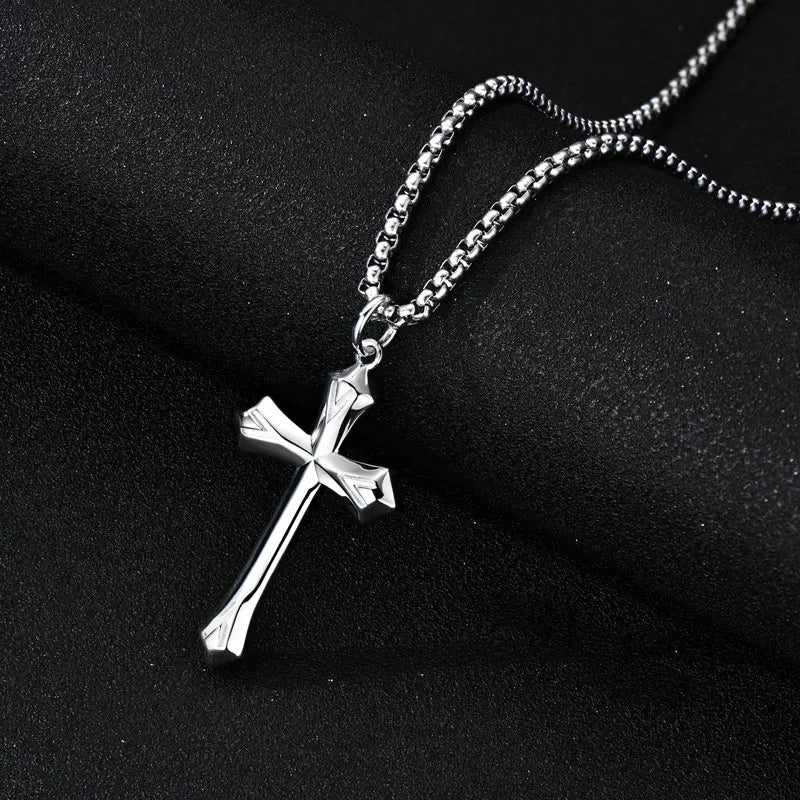 Matte Silver Gothic Cross Pendant Necklace | Baroque Crucifix | Unisex | Diamonds Grace