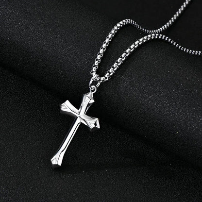 Matte Silver Gothic Cross Pendant Necklace | Baroque Crucifix | Unisex | Diamonds Grace