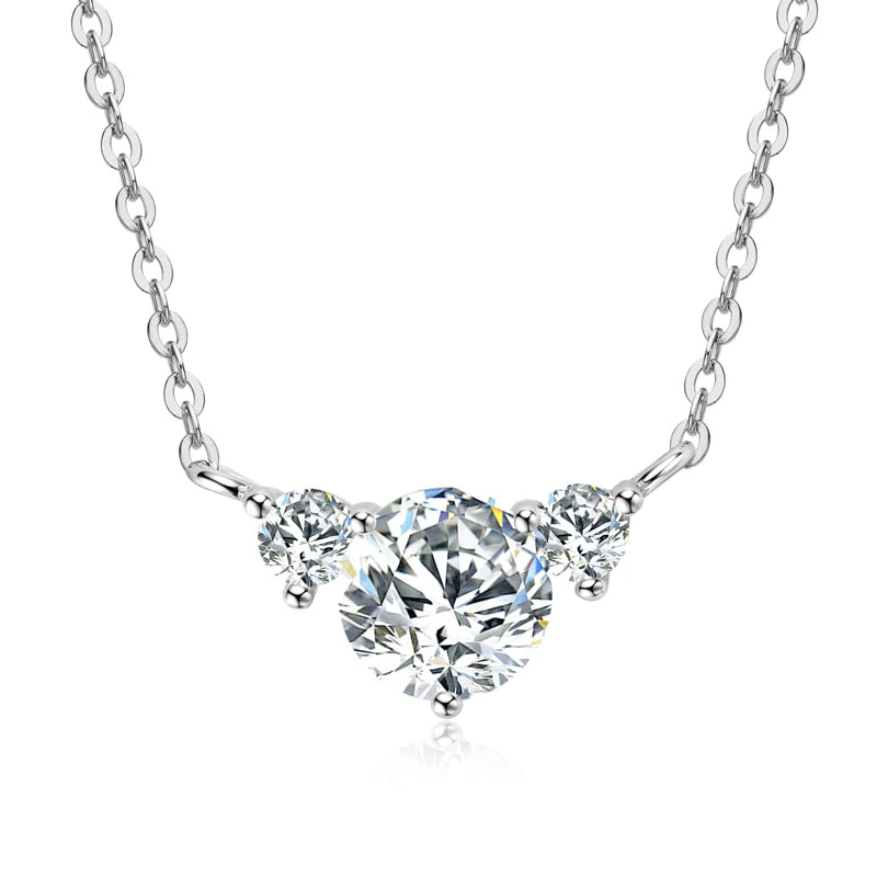Moissanite 3-Stone Pendant Necklace | 1ct Round Brilliant | 925 Sterling Silver | GRA Certified | Diamonds Grace