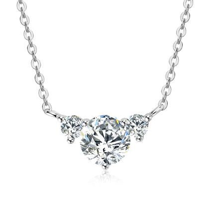 Moissanite 3-Stone Pendant Necklace | 1ct Round Brilliant | 925 Sterling Silver | GRA Certified | Diamonds Grace