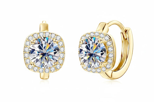 Moissanite Halo Hoop Earrings | 925 Sterling Silver | Diamonds Grace