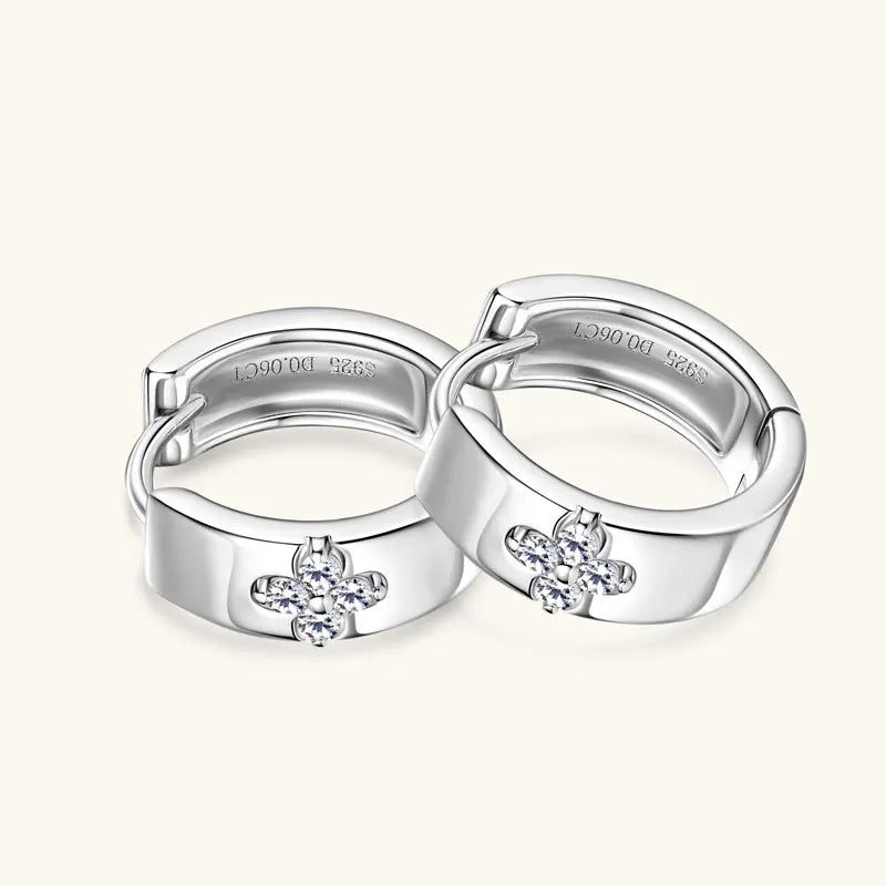 Moissanite Clover Hoop Earrings VVS1 D Color | 925 Sterling Silver | Diamonds Grace