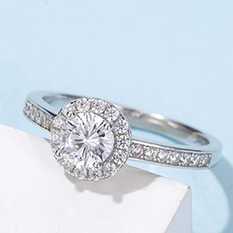 0.5CT Moissanite Halo Engagement Ring | 5mm | S925 Sterling Silver | Diamonds Grace