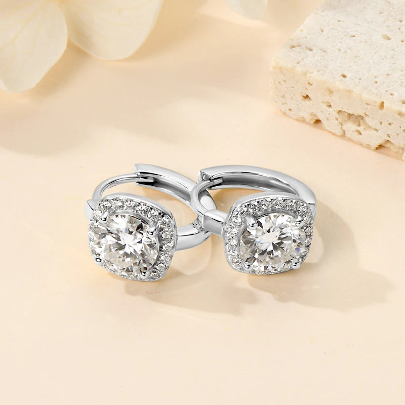 Moissanite Halo Hoop Earrings | 925 Sterling Silver | Diamonds Grace