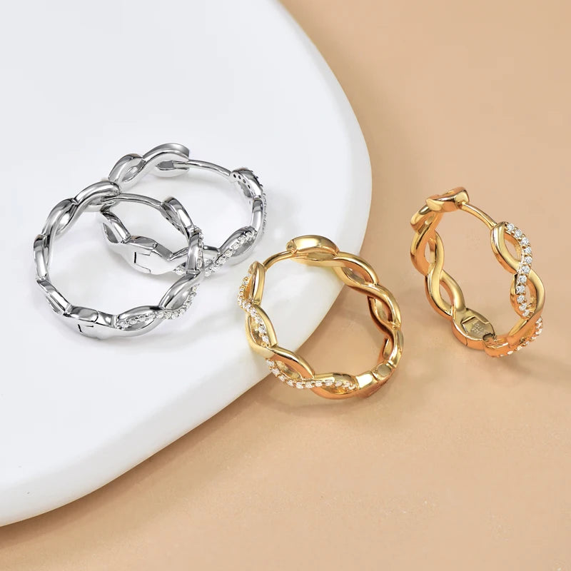 VVS Moissanite Twisted Hoop Earrings | Pavé 925 Sterling Silver | Diamonds Grace
