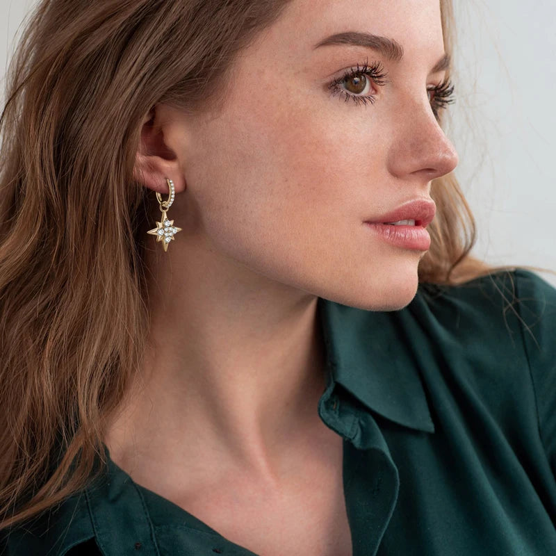 Moissanite Huggie Hoop Star Drop Earrings | D Color, 925 Sterling Silver | Diamonds Grace