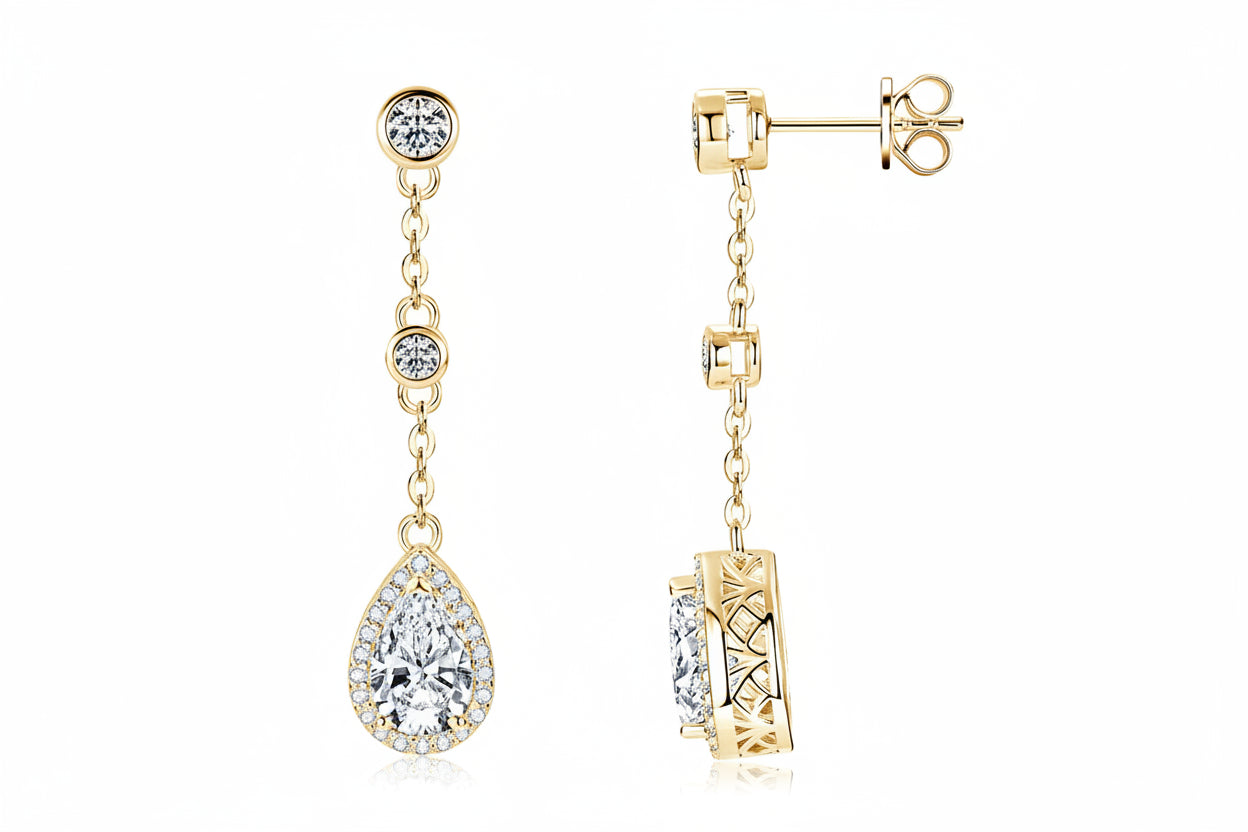 Pear Cut Moissanite Drop Earrings 1.5ct VVS1 | 925 Silver | Diamonds Grace