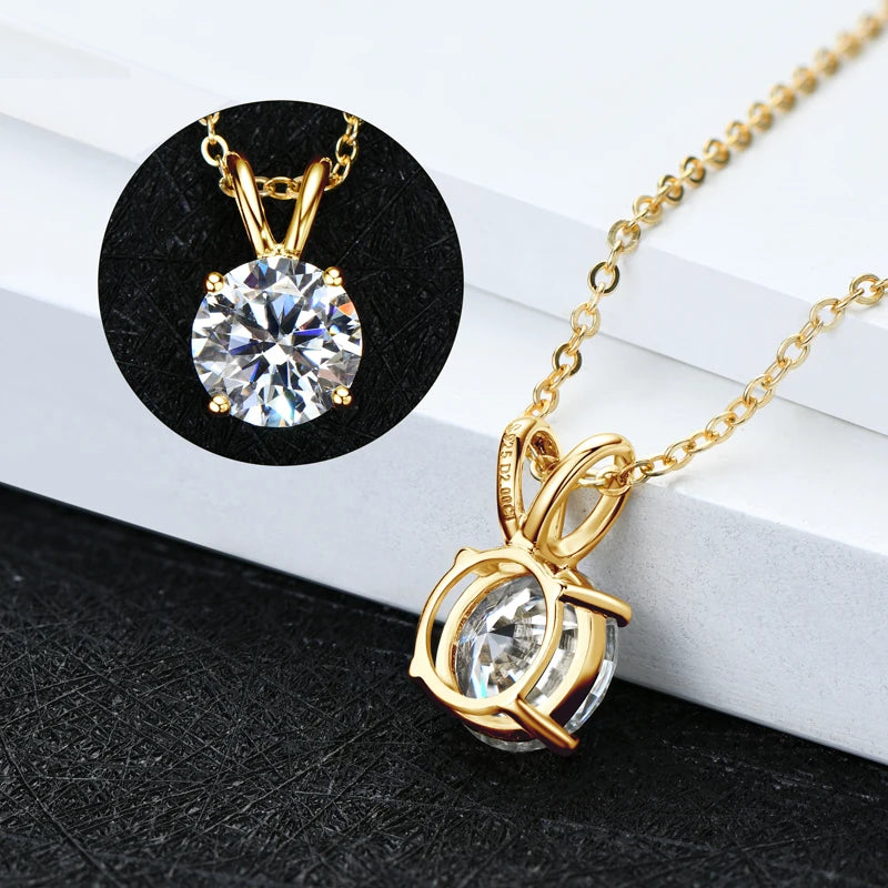 D Color Moissanite Pendant Necklace | 1–4CT Round Brilliant | 925 Sterling Silver | Diamonds Grace