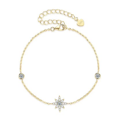 Moissanite Star Bracelet in 14K gold-plated 925 sterling silver with pavé-set moissanite stars in celestial design