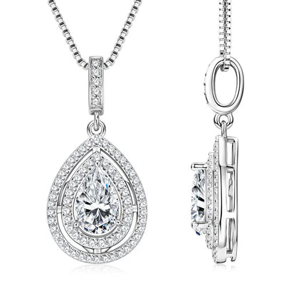 Pear Cut Moissanite Teardrop Pendant Necklace | 925 Sterling Silver | Diamonds Grace