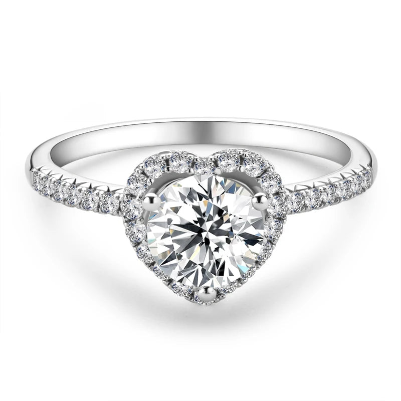 1CT Moissanite Heart Wedding Ring | 6.5mm Round Cut | S925 Sterling Silver | Diamonds Grace