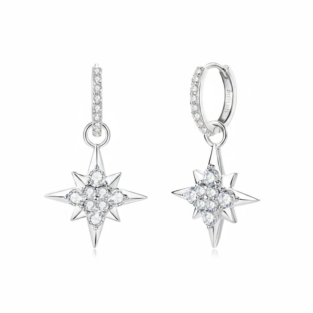 Moissanite Huggie Hoop Star Drop Earrings | D Color, 925 Sterling Silver | Diamonds Grace