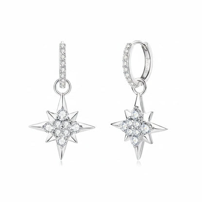 Moissanite Huggie Hoop Star Drop Earrings | D Color, 925 Sterling Silver | Diamonds Grace