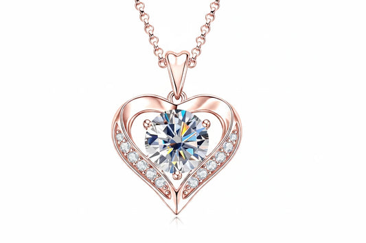 Moissanite Heart Pendant Necklace | 2ct & 3ct Round Cut | GRA Certified 925 Sterling Silver | Diamonds Grace