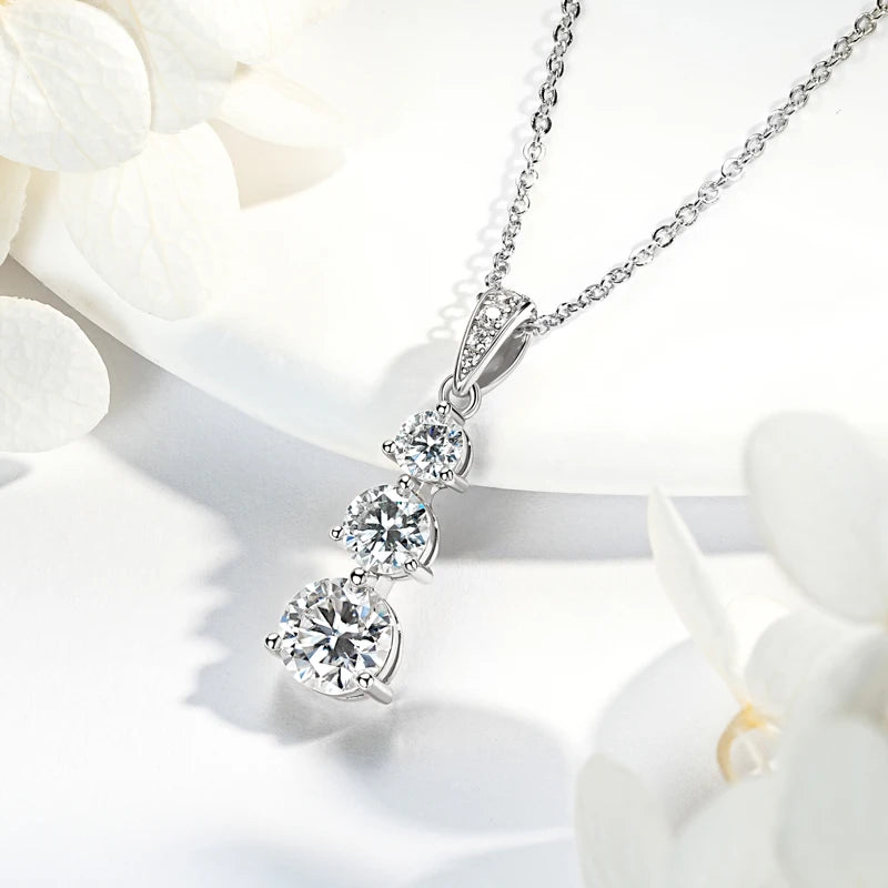 3-Stone Pendant Necklace 925 Silver | Diamonds Grace