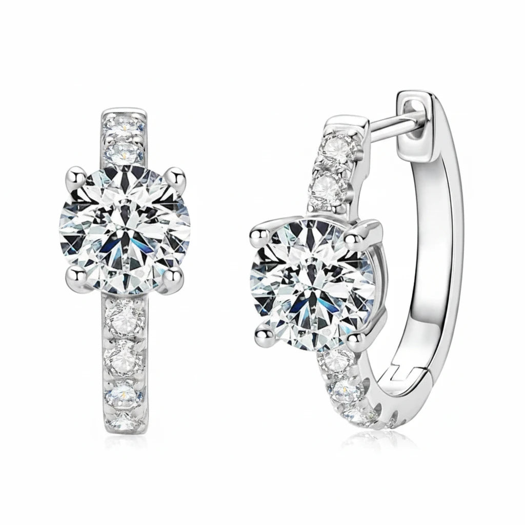 Moissanite Hoop Earrings 1ct D Color | 925 Sterling Silver | Diamonds Grace