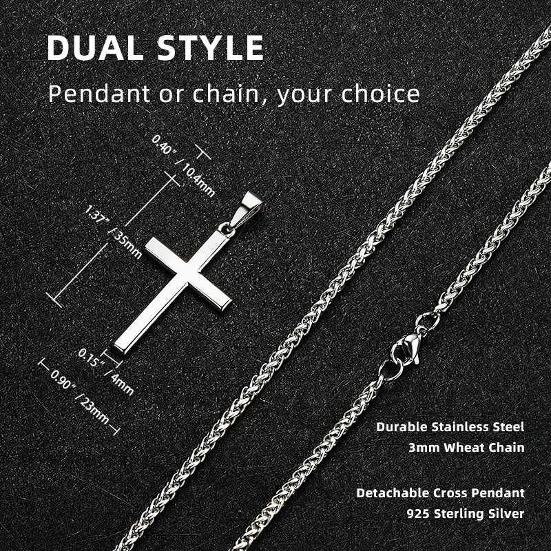 Men's 925 Sterling Silver Cross Pendant Necklace | Diamonds Grace