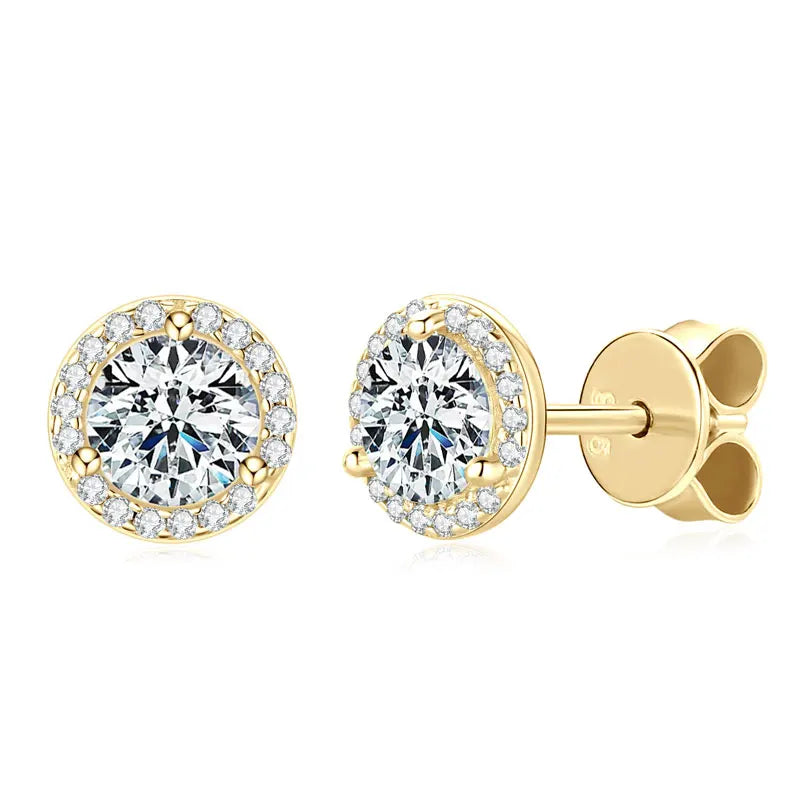 Moissanite Halo Stud Earrings | 0.5ct–2ct Round | 925 Sterling Silver | Diamonds Grace