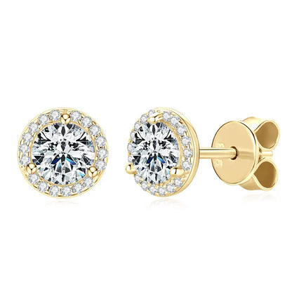 Moissanite Halo Stud Earrings | 0.5ct–2ct Round | 925 Sterling Silver | Diamonds Grace