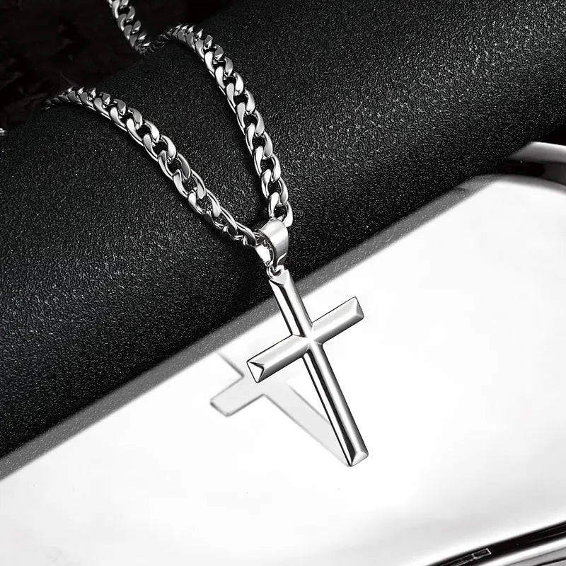 Cross Pendant Necklace for Men | 925 Sterling Silver | 18K White Gold Plated | Diamonds Grace