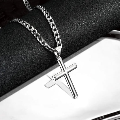 Cross Pendant Necklace for Men | 925 Sterling Silver | 18K White Gold Plated | Diamonds Grace