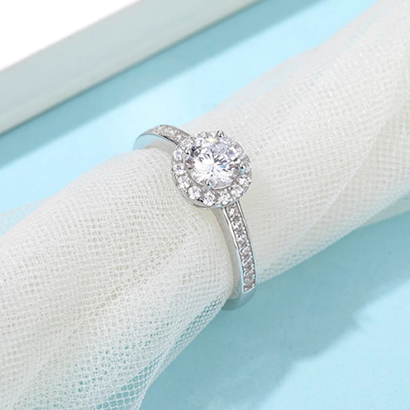 0.5CT Moissanite Halo Engagement Ring | 5mm | S925 Sterling Silver | Diamonds Grace