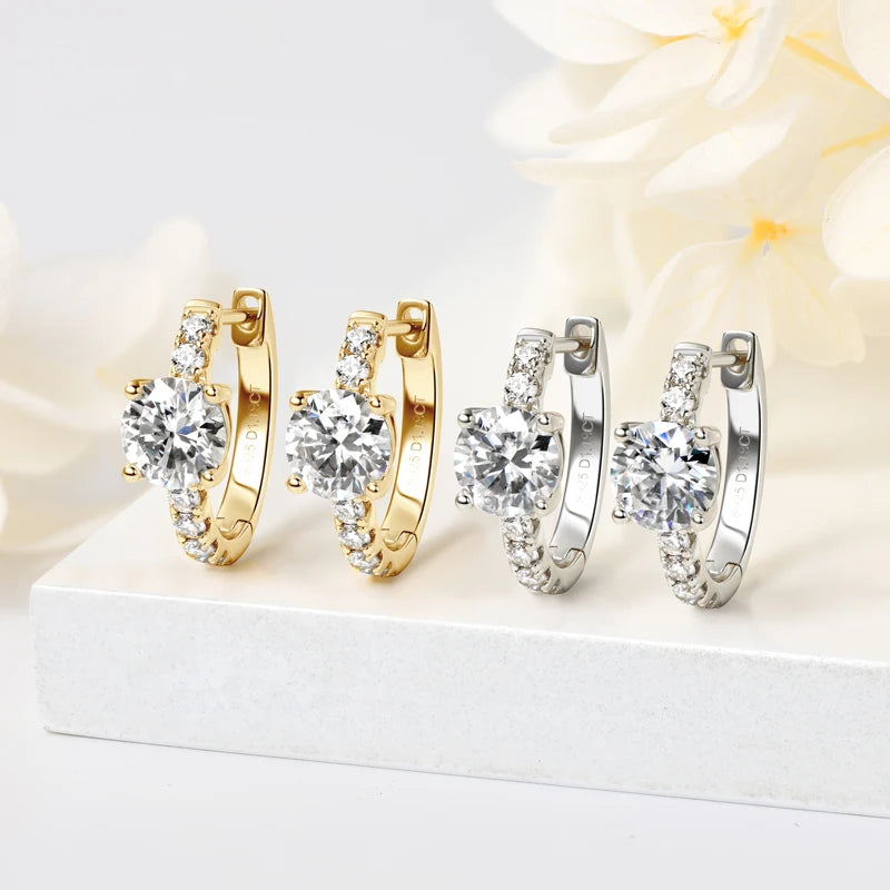 Moissanite Hoop Earrings 1ct D Color | 925 Sterling Silver | Diamonds Grace