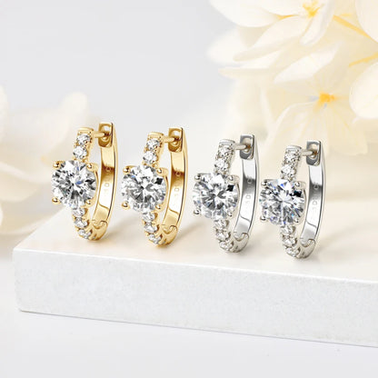Moissanite Hoop Earrings 1ct D Color | 925 Sterling Silver | Diamonds Grace