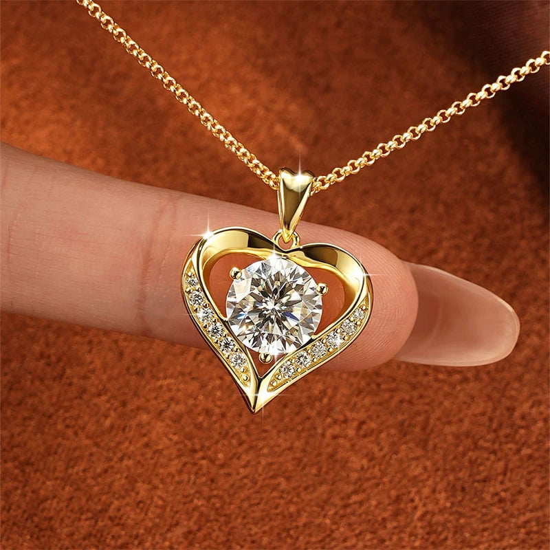 Moissanite Heart Pendant Necklace | 2ct & 3ct Round Cut | GRA Certified 925 Sterling Silver | Diamonds Grace