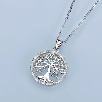 Tree of Life Pendant necklace in 925 sterling silver with 54 micro-set moissanites on circular plate