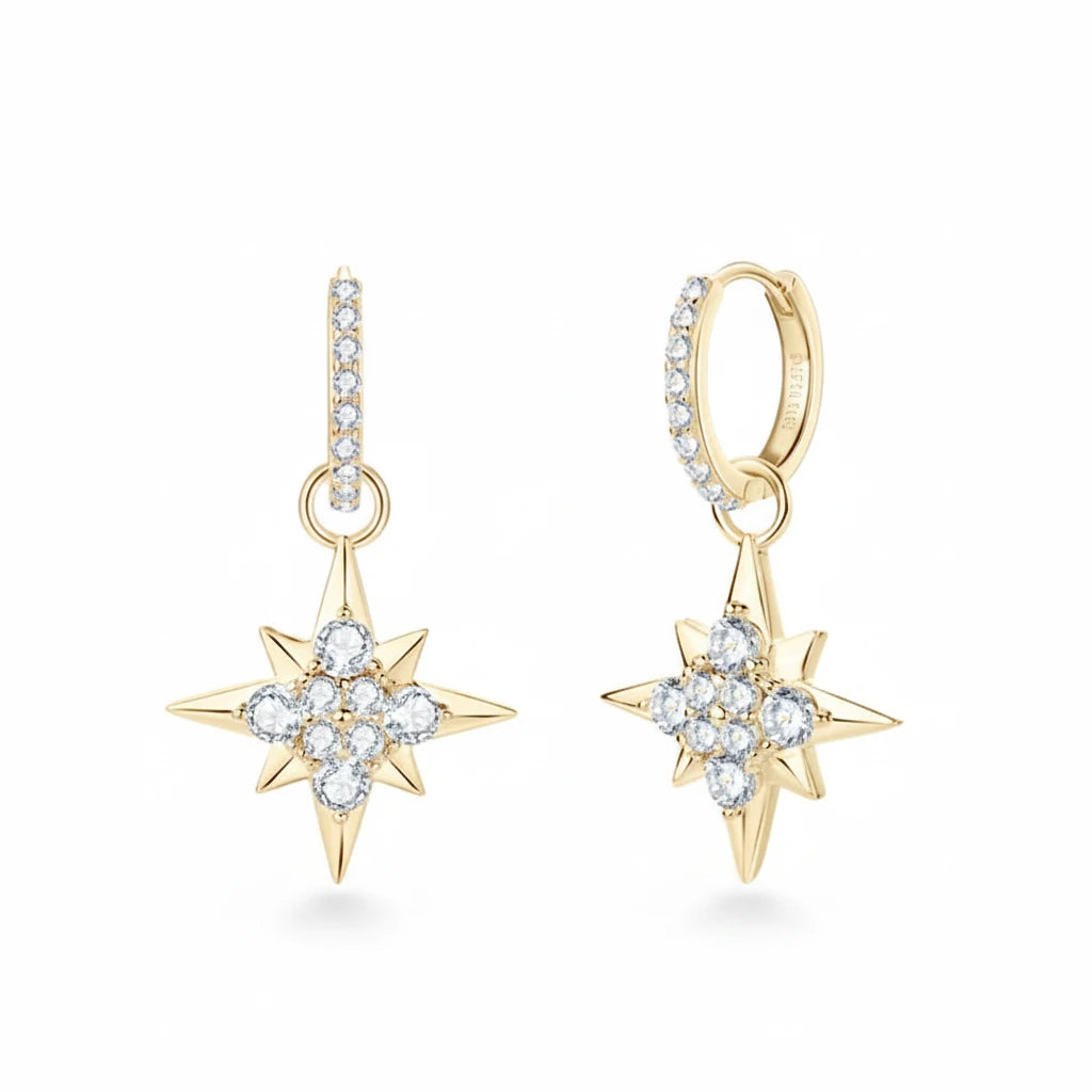 Moissanite Huggie Hoop Star Drop Earrings | D Color, 925 Sterling Silver | Diamonds Grace