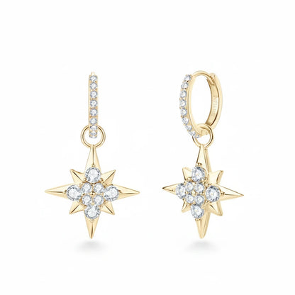 Moissanite Huggie Hoop Star Drop Earrings | D Color, 925 Sterling Silver | Diamonds Grace