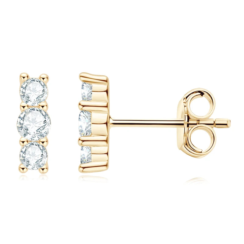 925 Sterling Silver Moissanite Stud Earrings | VVS 3-Stone Round Cut | Diamonds Grace