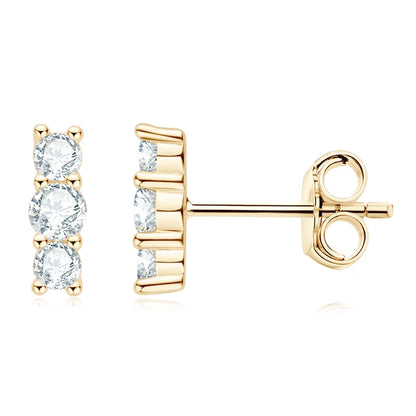 925 Sterling Silver Moissanite Stud Earrings | VVS 3-Stone Round Cut | Diamonds Grace