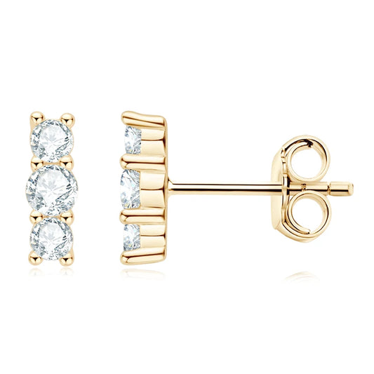 925 Sterling Silver Moissanite Stud Earrings | VVS 3-Stone Round Cut | Diamonds Grace