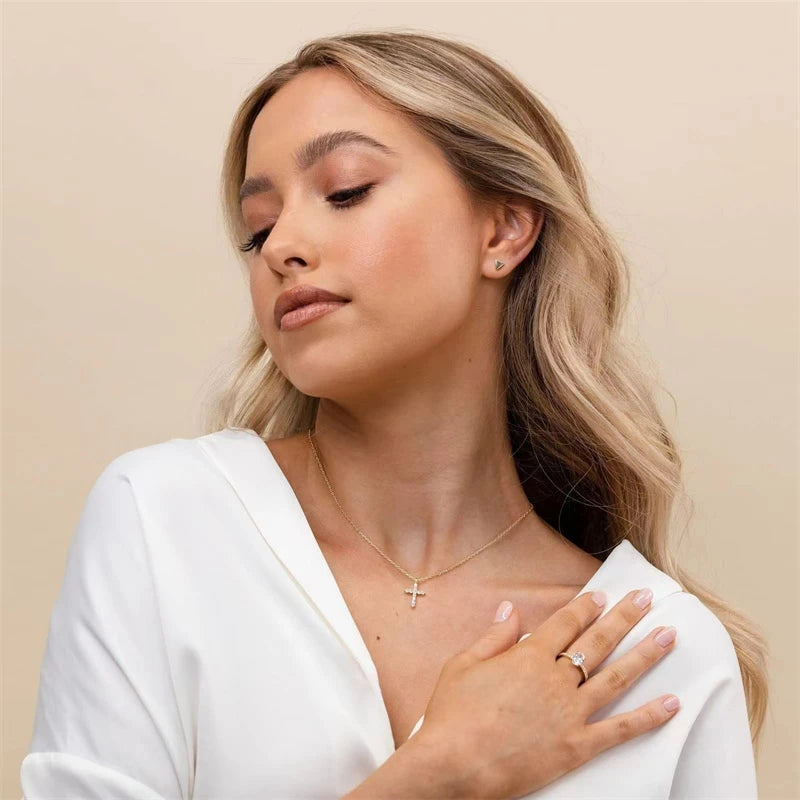 Cubic Zirconia Cross Necklace | S925 Sterling Silver | Rhodium Plated | Diamonds Grace