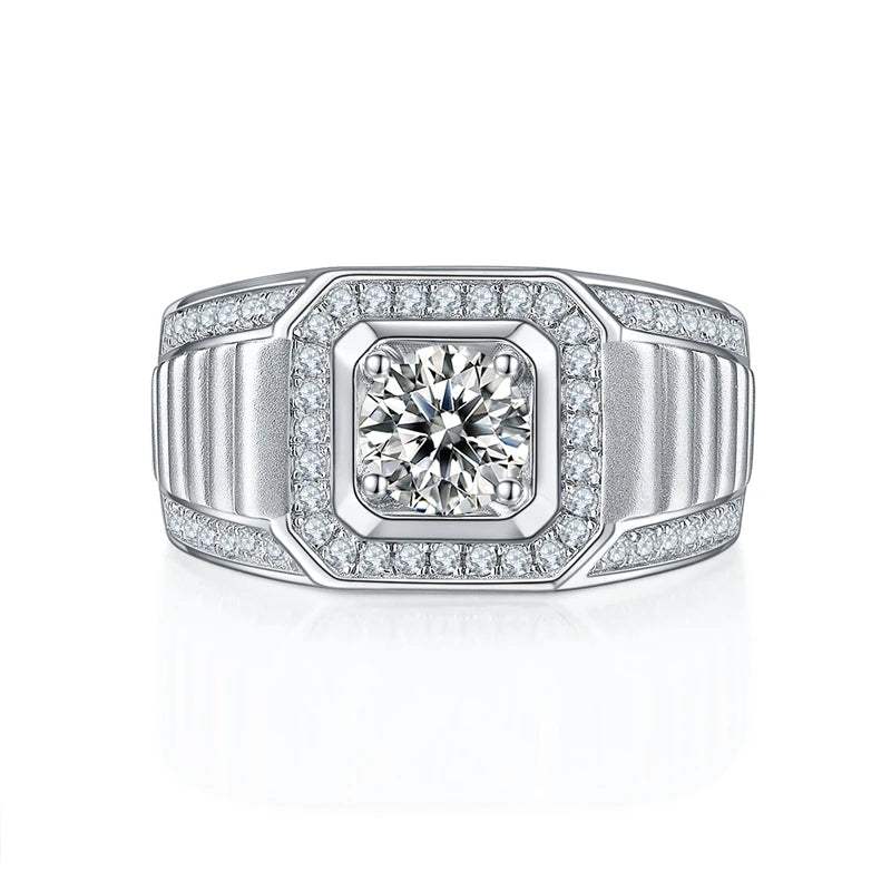 1CT Round Moissanite Men's Wedding Ring | VVS 925 Sterling Silver | Diamonds Grace