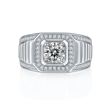 1CT Round Moissanite Men's Wedding Ring | VVS 925 Sterling Silver | Diamonds Grace