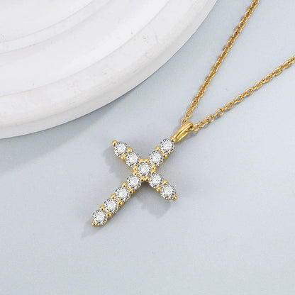Cubic Zirconia Cross Necklace | S925 Sterling Silver | Rhodium Plated | Diamonds Grace