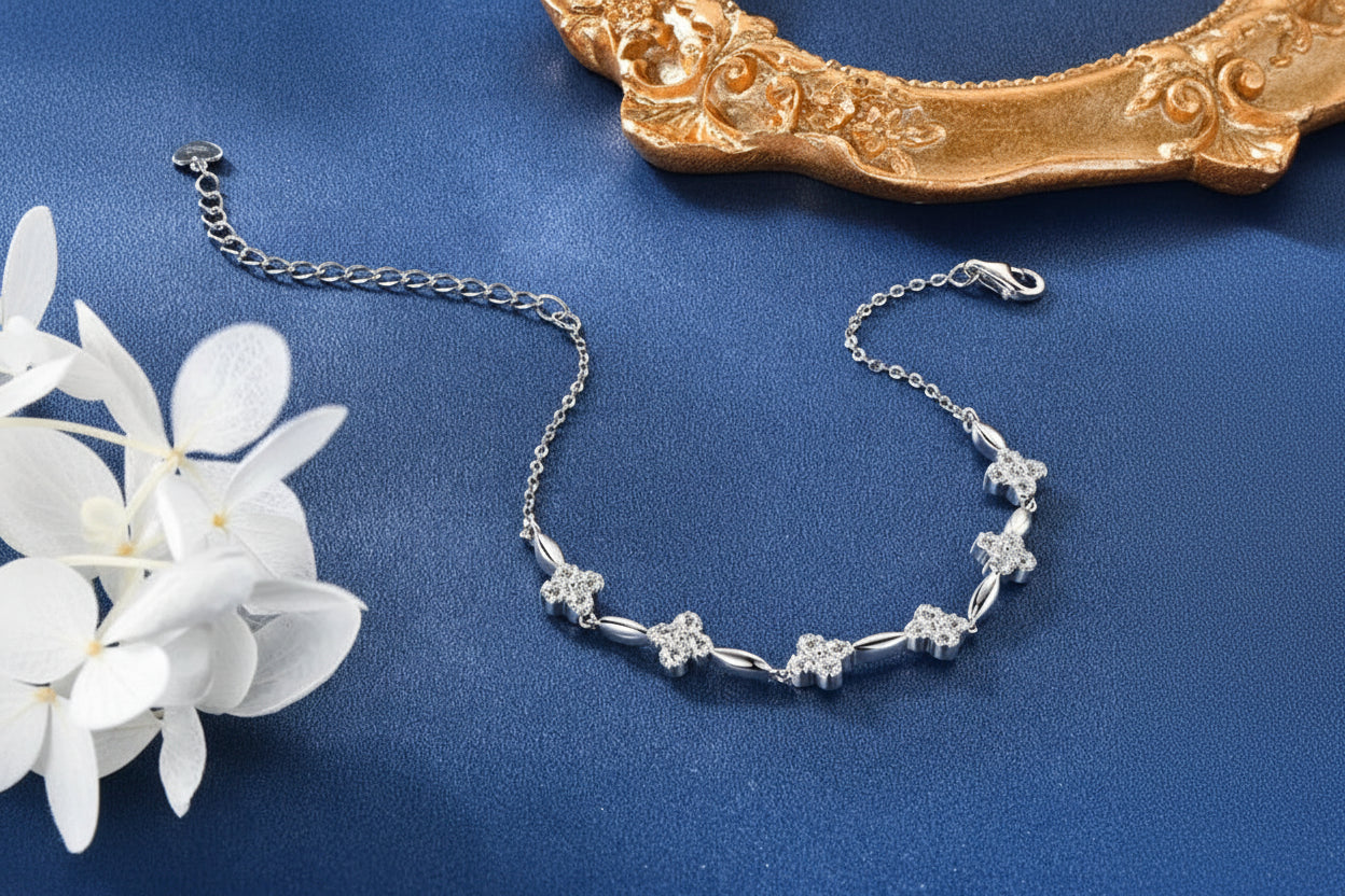 Moissanite Flower Bracelet | 14K Gold Plated 925 Sterling Silver | Diamonds Grace