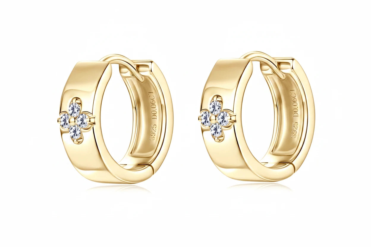 Moissanite Clover Hoop Earrings VVS1 D Color | 925 Sterling Silver | Diamonds Grace