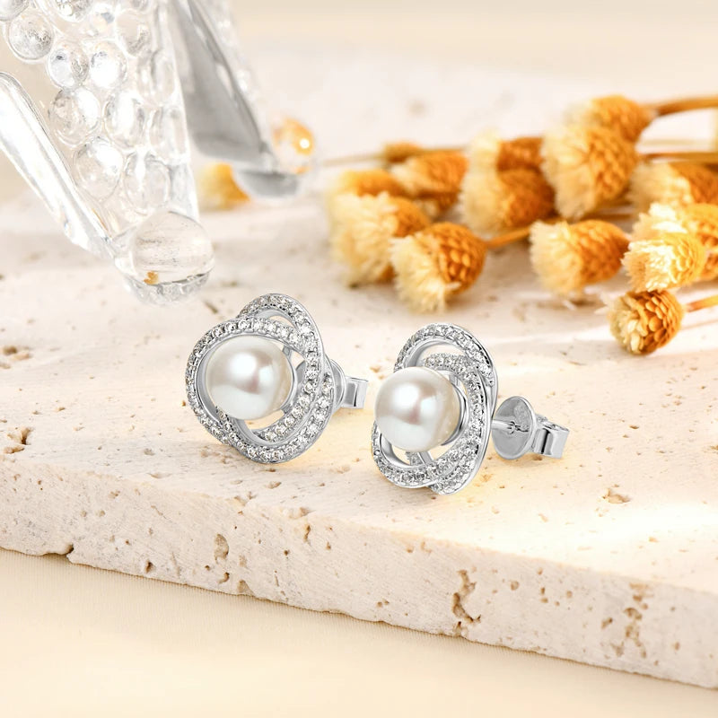6.5-7mm Vintage Freshwater Pearl Earrings | S925 Sterling Silver | Diamonds Grace