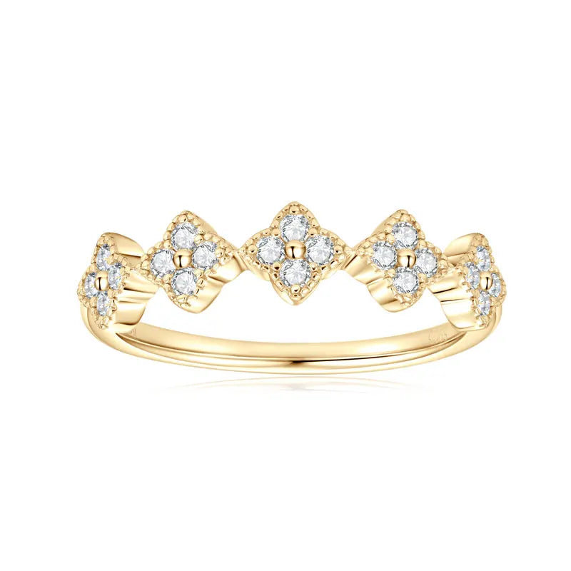 Moissanite Four Leaf Clover Stackable Ring | 925 Sterling Silver | Diamonds Grace