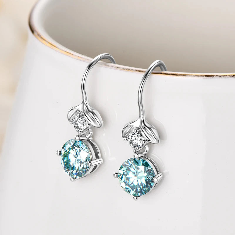 GRA Certified Moissanite Dangle Hook Earrings | D Color VVS1 | 925 Silver | Diamonds Grace