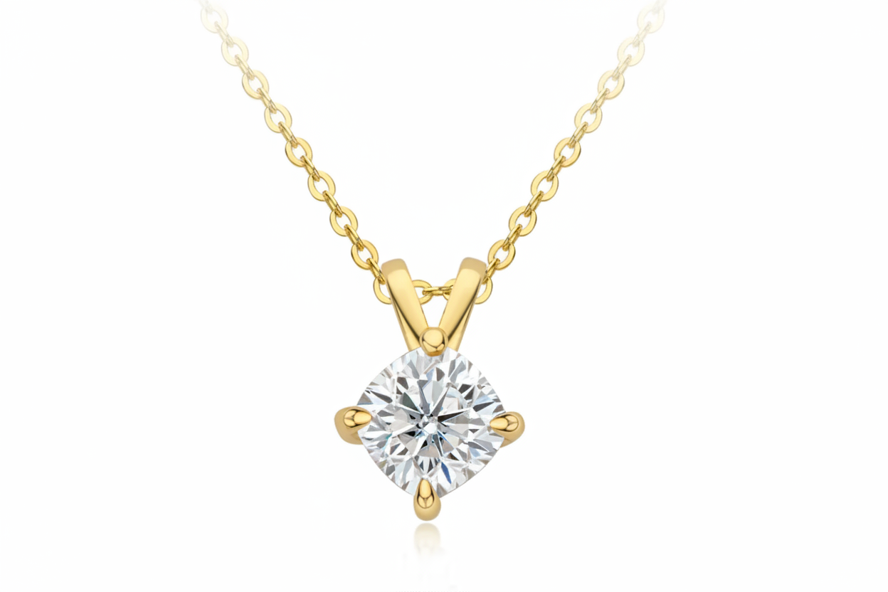 GRA Certified 1ct Cushion Cut Moissanite Pendant Necklace | 925 Sterling Silver | Diamonds Grace
